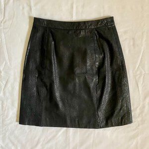 Vtg Berman’s Black Leather Mini Skirt w Leaf Print